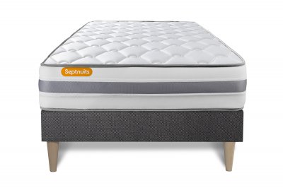 SEPTNUITS Matelas + sommier gris 90x200 Memo Spring Ressorts ensach&eacute;s 3 zones de confort MAXI &eacute;paisseur