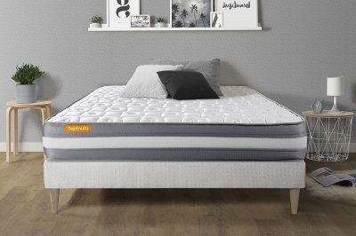 SEPTNUITS Matelas + sommier kit blanc 160x200 memo plus m&eacute;moire de forme