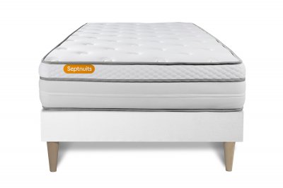SEPTNUITS Matelas sommier kit blanc Memo Luxe Ressorts ensaches memoire de forme MAXI epaisseur