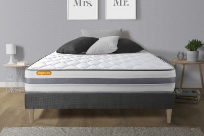 SEPTNUITS Matelas + sommier kit gris 140x190 Memo Spring Ressorts ensach&eacute;s MAXI &eacute;paisseur