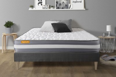 SEPTNUITS Matelas + sommier kit gris 160x200 memo plus m&eacute;moire de forme