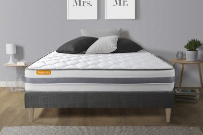 SEPTNUITS Matelas + sommier kit gris 160x200 Memo Spring Ressorts ensach&eacute;s MAXI &eacute;paisseur