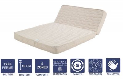 GENERIQUE Matelas Tr&egrave;s Ferme Pour tous BZ 120x190 x 10 cm - 5 zones de Confort - Noyau Poli Lattex HR