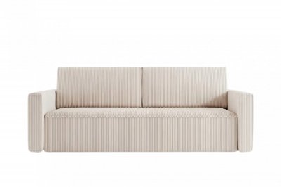 CASANOVA Maurie - Canap&eacute; Droit Convertible Petit Velours C&ocirc;tel&eacute; 3 Places Beige