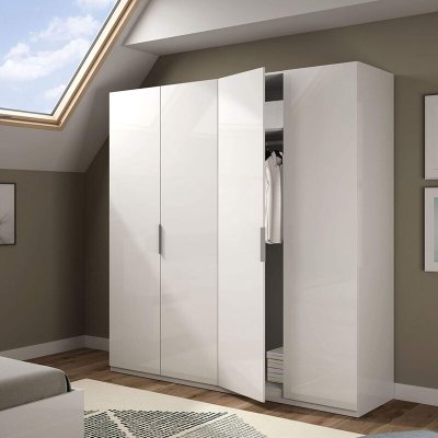 MAX Armoire 4 portes 200x180cm blanc brillant