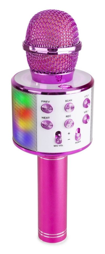 TRONIOS Max KM15P Micros Karaok&eacute; avec haut-parleur et lumi&egrave;re LED BT/MP3 Rose - Microphones vocaux