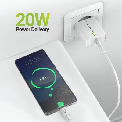 MAYAXESS  Chargeur Secteur pour Magic 6 Lite 20W + C&acirc;ble USB-C 1m Blanc