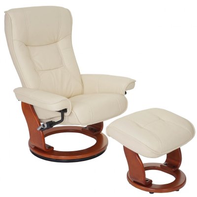 MENDLER Mca fauteuil relax hamilton, fauteuil de t&eacute;l&eacute;vision, tabouret, cuir, charge 130kg ~ cr&egrave;me, dor&eacute;