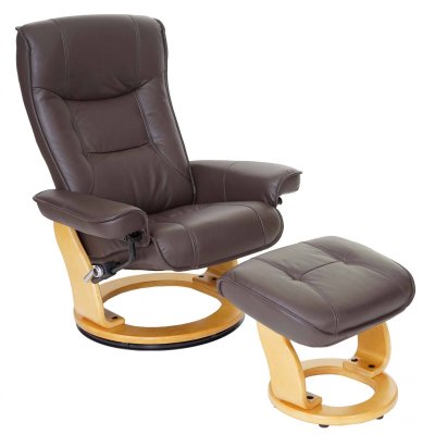 MENDLER Mca fauteuil relax hamilton, fauteuil de t&eacute;l&eacute;vision, tabouret, cuir, charge 130kg ~ marron, nature