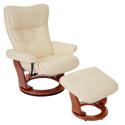 MENDLER MCA fauteuil relax Montreal, fauteuil de t&eacute;l&eacute;vision, tabouret, cuir, charge 130kg ~ cr&egrave;me, dor&eacute;