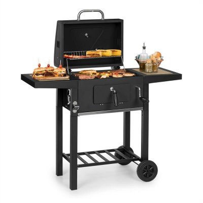 KLARSTEIN Meat Machine Barbecue &agrave; charbon de bois - Grill 45x 32,5 cm- Thermom&egrave;tre - Noir