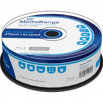 MEDIARANGE  BD-R Double Layer 50 Go Vitesse d'&eacute;criture 6 Fois 6 Fois