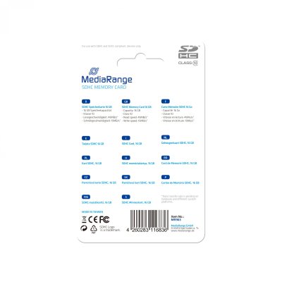 MEDIARANGE  - Carte m&eacute;moire flash - 16 Go - Class 10 - SDHC - bleu