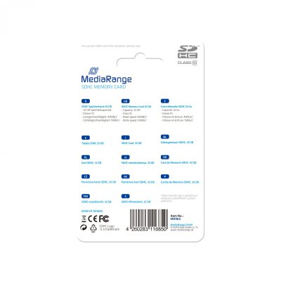 MEDIARANGE  - Carte m&eacute;moire flash - 32 Go - Class 10 - SDHC - bleu