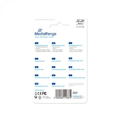 MEDIARANGE  - Carte m&eacute;moire flash - 64 Go - Class 10 - SDXC - bleu