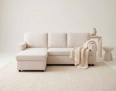  Meiya - Canap&eacute; d'angle r&eacute;versible 4 places convertible avec coffre en tissu bouclette