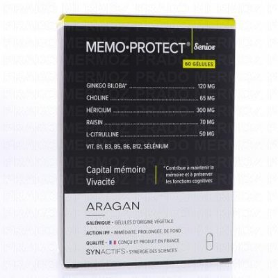 ARAGAN MEMOProctect 60 g&eacute;lules Capital m&eacute;moire et vivacit&eacute; Synactifs