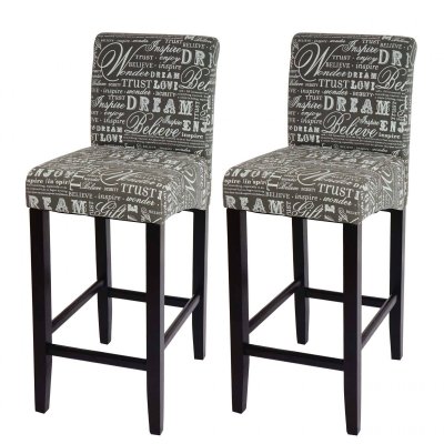 Mendler 2X Tabouret de Bar HWC-C33, Chaise Bar - &eacute;criture, Gris, Pieds fonc&eacute;s, Tissu