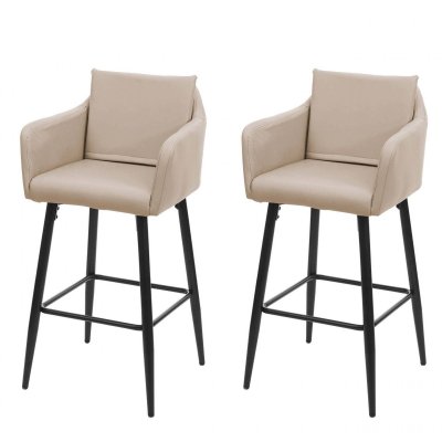 Mendler 2X Tabouret de Bar HWC-H93, Tabouret de comptoir, Repose-Pieds m&eacute;tal - Similicuir Taupe