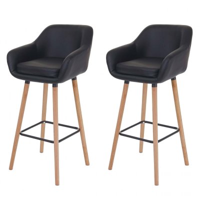 Mendler 2x tabouret de bar&nbsp;Malm&ouml; T381, chaise bar/comptoir avec dossier ~ similicuir, noir