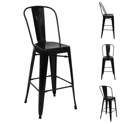 Mendler 4x tabouret de bar HWC-A73, chaise de comptoir avec dossier, m&eacute;tal, design industriel ~ noir