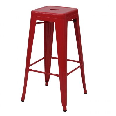 Mendler 4x tabouret de bar HWC-A73, chaise de comptoir, m&eacute;tal, empilable, design industriel ~ rouge