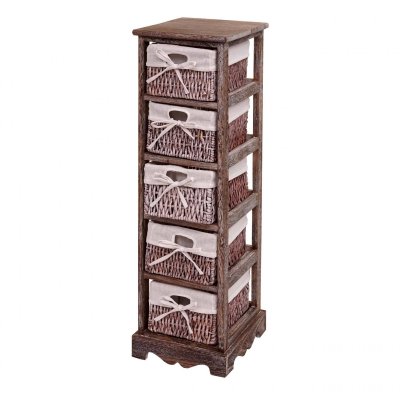 Mendler Commode/&eacute;tag&egrave;re 5 paniers, 25x28x90cm, Shabby, Vintage, Marron