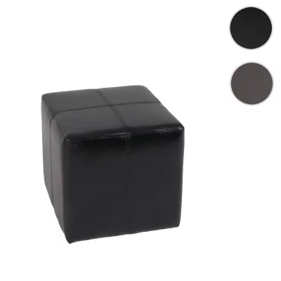MENDLER  Pouf d&eacute;, Tabouret Onex, Cuir, 36x36x36cm, Noir