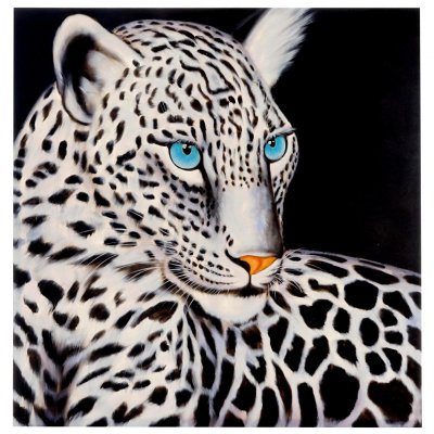 MENDLER  Tableau l&eacute;opard blanc - 100x100 cm
