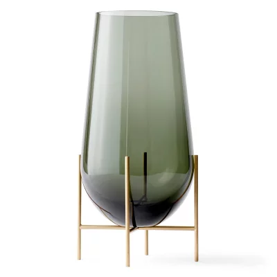 AUDO Menu Vase Echasse Large Verre Fum&eacute; et Laiton H 60 Diam 30 cm