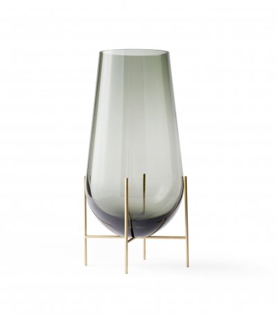 AUDO Menu Vase Echasse Small Verre Fum&eacute; et Laiton H 28 Diam 15 cm