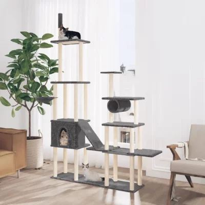 VIDAXL Mercatoxl - Arbre &agrave; chat avec griffoirs en sisal Gris fonc&eacute; 279 cm