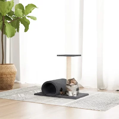 BUSSANDRI Mercatoxl - Arbre &agrave; chat avec tunnel Gris fonc&eacute; 60x34,5x50 cm