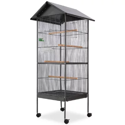 VIDAXL Mercatoxl - Cage &agrave; oiseaux avec toit Acier Noir 66 x 66 x 155 cm