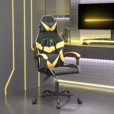 VIDAXL Mercatoxl - Chaise de jeu pivotante Noir et dor&eacute; Similicuir