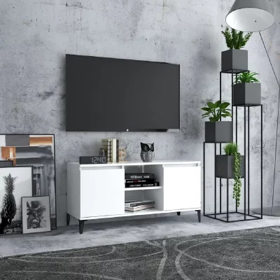 VIDAXL Mercatoxl - Meuble tv avec pieds en m&eacute;tal Blanc 103,5x35x50 cm