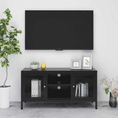VIDAXL Mercatoxl - Meuble tv Noir 105x35x52 cm Acier et verre
