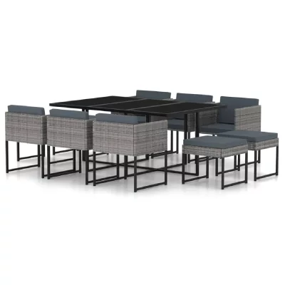 VIDAXL Mercatoxl - Salon de jardin 11 pcs avec coussins R&eacute;sine tress&eacute;e Gris