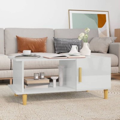 Mercatoxl - Table basse Blanc brillant 90x50x40 cm Bois d'ing&eacute;nierie