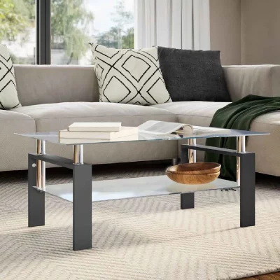 Mercatoxl - Table basse Noir et transparent 95x55x40 cm Verre tremp&eacute;