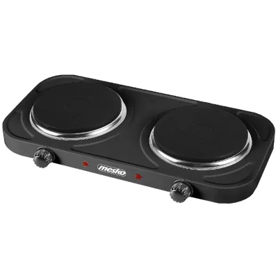 MESKO  cuisini&egrave;re &agrave; deux br&ucirc;leurs noir - 2000w - contr&ocirc;le de la temp&eacute;rature du thermostat