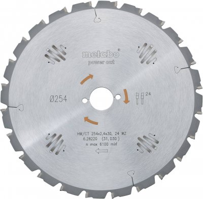 METABO  628222000 - Hoja de sierra HW/CT 254 x 2.4/1.8 x 30 Dtes = 60 W 5&ordm; NEG.