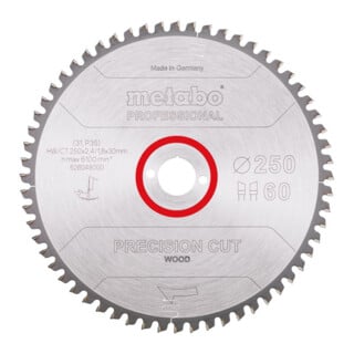 METABO  - lame de scie circulaire hw/ct 250x2,4x30 mm 60 wz 5&deg; n&eacute;g.