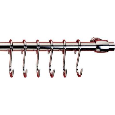 Metaltex Tringle 58 cm + 6 Crochets-LONARDO, Acier chrom&eacute;, Argente