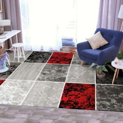 THEDECOFACTORY Metro - Tapis &agrave; motifs cubes rouge 160x230 - Rouge