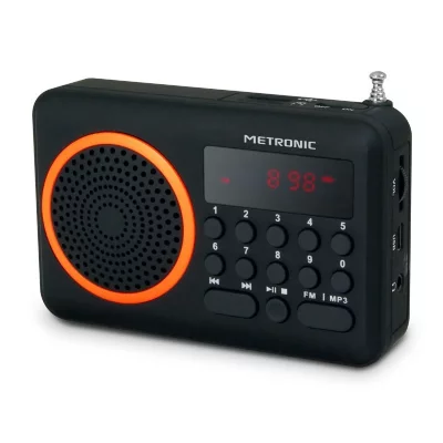 METRONIC  radio fm mp3 port&aacute;til usb/micro sd negra/naranja