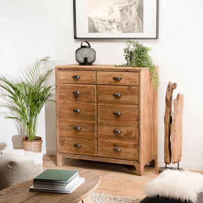 Meuble 2 tiroirs 2 portes avec deco faux tiroirs bois pin recycl&eacute;