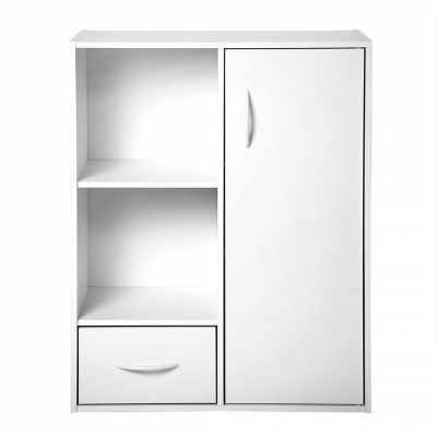 Meuble &agrave; 4 cases avec 1 porte et 1 tiroir en bois blanc
