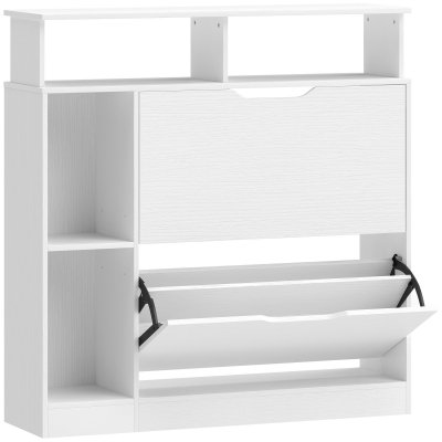 Meuble &Agrave; Chaussures 2 Portes 2 Niches 2 + 1 &Eacute;tag&egrave;res Effet Bois Blanc