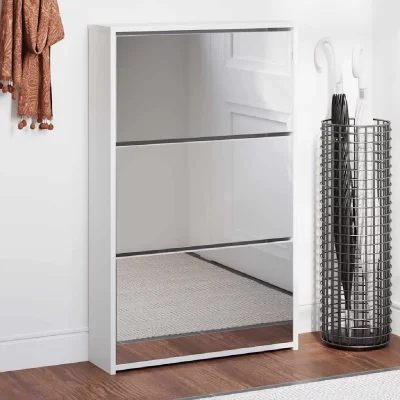 Meuble &agrave; chaussures 3 &eacute;tag&egrave;res 63 x 17 x 102,5 cm Miroir Blanc